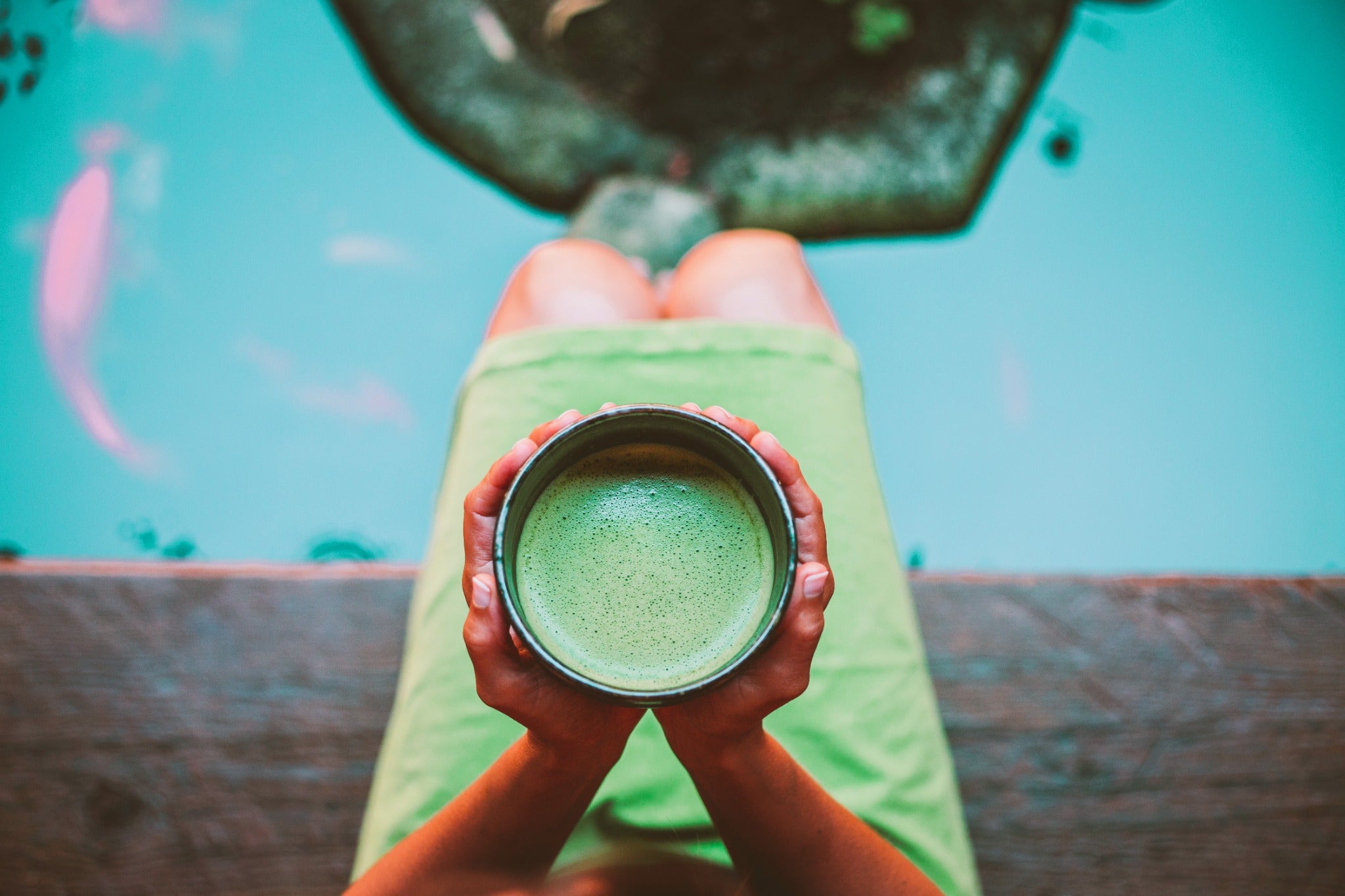 Freshly whisked matcha in a ceramic bowl